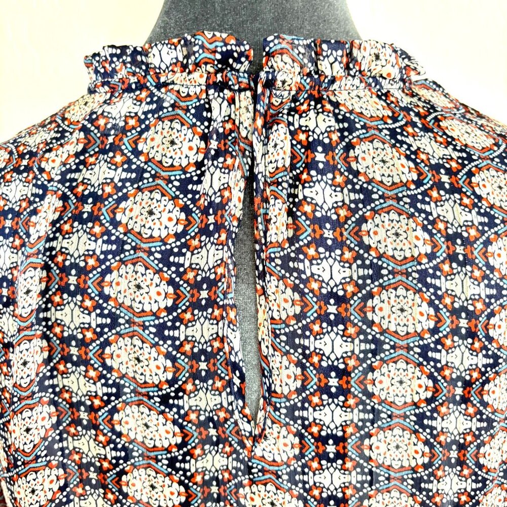 Maison d'Amelie High Collar‎ Long Sleeve Blouse - Royal/Orange/White - Size S - Picture 4 of 12